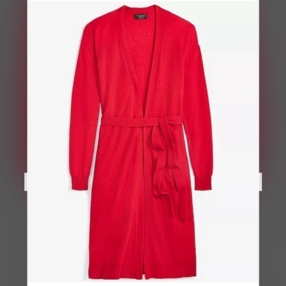 Charter Club Tie-Waist Longline 100% Cashmere Cardigan in Red Polish Size S - Picture 1 of 10